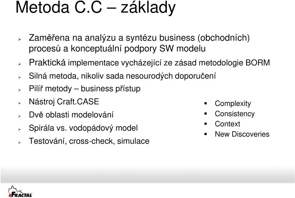 modelu Praktická implementace vycházející ze zásad metodologie BORM Silná metoda, nikoliv sada