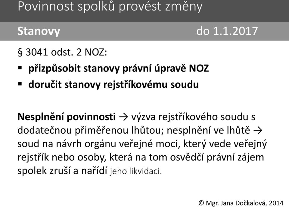 povinnosti výzva rejstříkového soudu s dodatečnou přiměřenou lhůtou; nesplnění ve lhůtě soud na