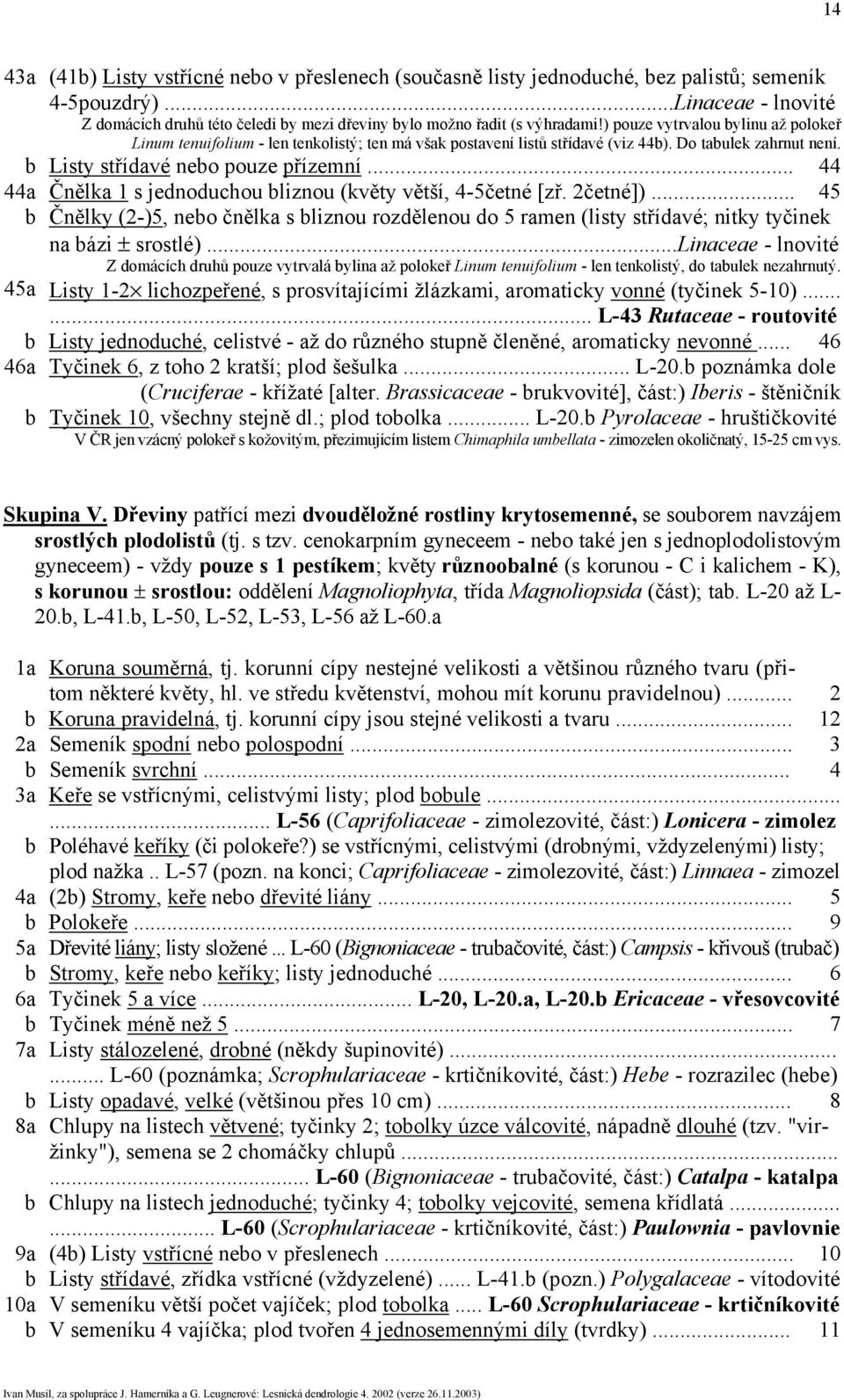 ) pouze vytrvalou bylinu až polokeř Linum tenuifolium - len tenkolistý; ten má však postavení listů střídavé (viz 44b). Do tabulek zahrnut není. b Listy střídavé nebo pouze přízemní.