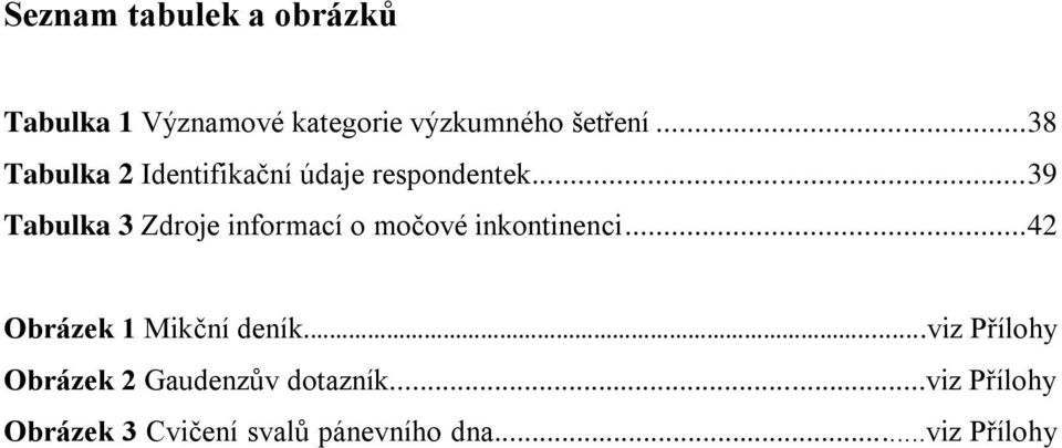 .. 39 Tabulka 3 Zdroje informací o močové inkontinenci.