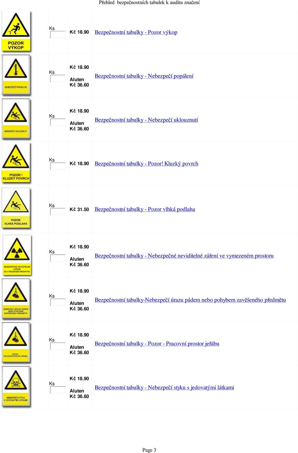 50 Bezpe nostní tabulky - Pozor vlhká podlaha Bezpe nostní tabulky - Nebezpe né neviditelné zá ení ve vymezeném prostoru Bezpe