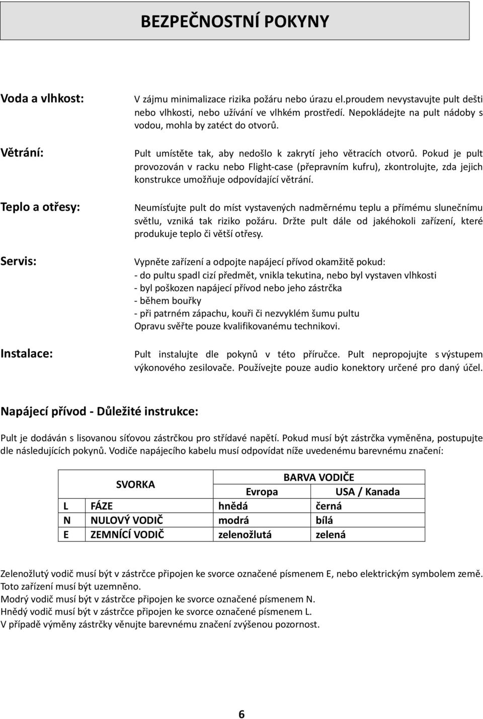 Pult umístěte tak, aby nedošlo k zakrytí jeho větracích otvorů. Pokud je pult provozován v racku nebo Flight-case (přepravním kufru), zkontrolujte, zda jejich konstrukce umožňuje odpovídající větrání.