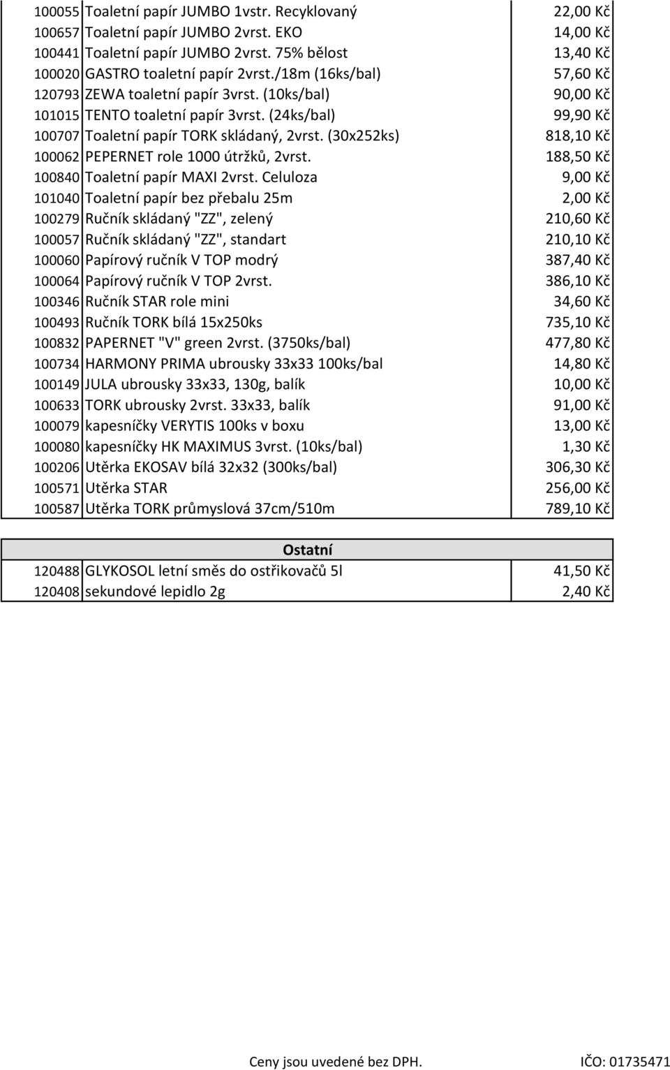 (30x252ks) 818,10 Kč 100062 PEPERNET role 1000 útržků, 2vrst. 188,50 Kč 100840 Toaletní papír MAXI 2vrst.