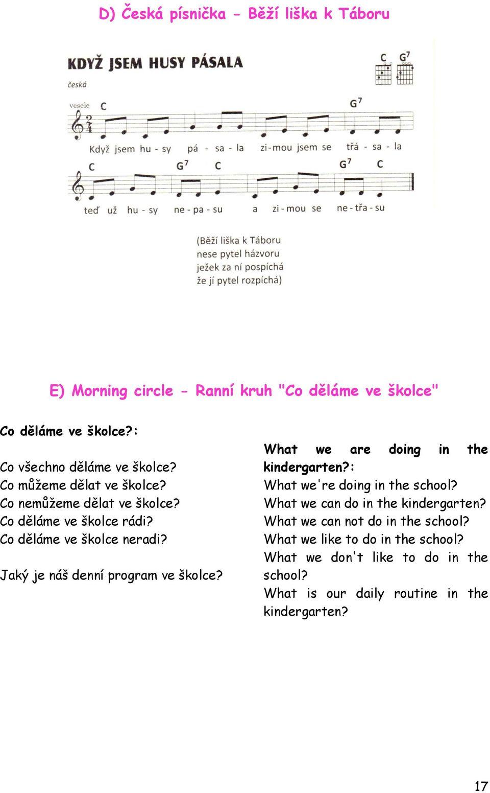 Co děláme ve školce neradi? Jaký je náš denní program ve školce? What we are doing in the kindergarten?: What we're doing in the school?