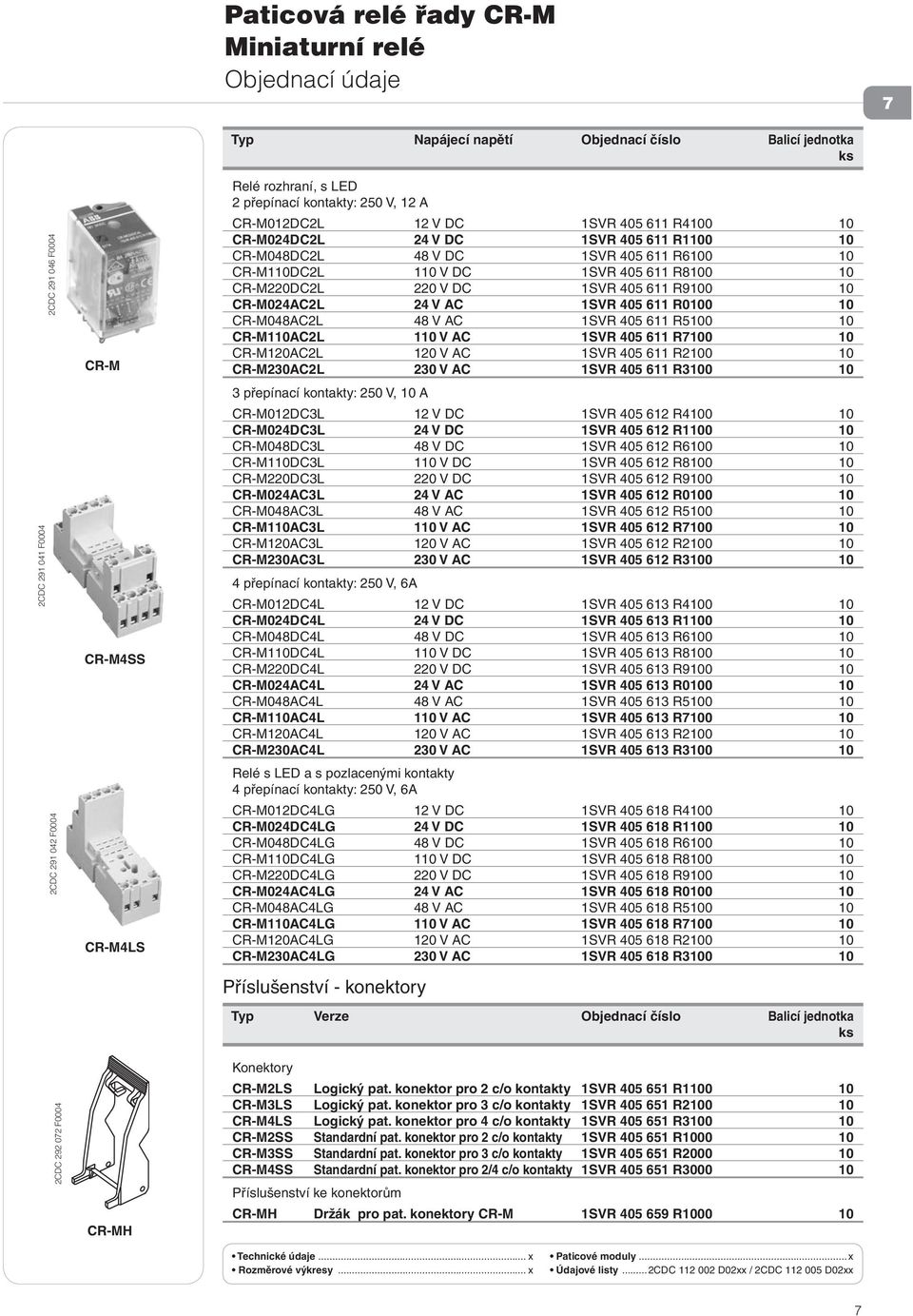 611 R8100 10 CR-M220DC2L 220 V DC 1SVR 405 611 R9100 10 CR-M024AC2L 24 V AC 1SVR 405 611 R0100 10 CR-M048AC2L 48 V AC 1SVR 405 611 R5100 10 CR-M110AC2L 110 V AC 1SVR 405 611 R7100 10 CR-M120AC2L 120