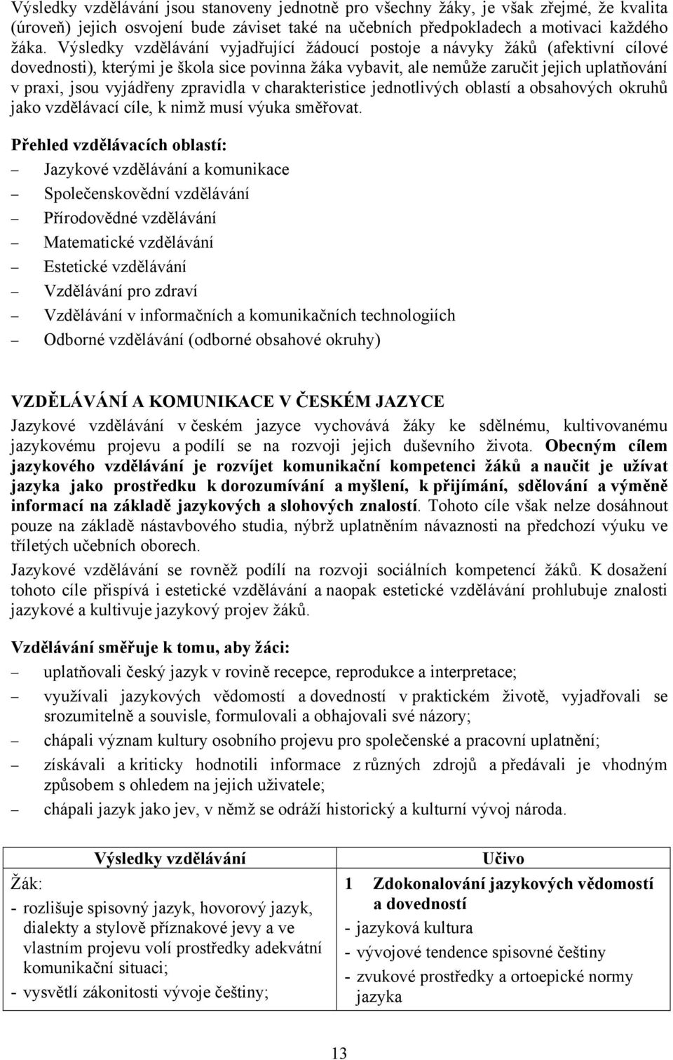 zpravidla v charakteristice jednotlivých oblastí a obsahových okruhů jako vzdělávací cíle, k nimž musí výuka směřovat.