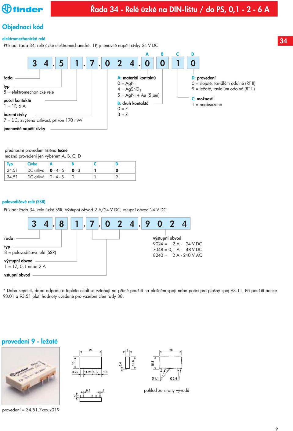 B: druh kontakt 0 = P 3 = Z D: provedení 0 = stojaté, tavidl m odolné (R II) 9 = ležaté, tavidl m odolné (R II) C: možnosti = neobsazeno p ednostní provedení tišt na tučn možná provedení jen výb rem