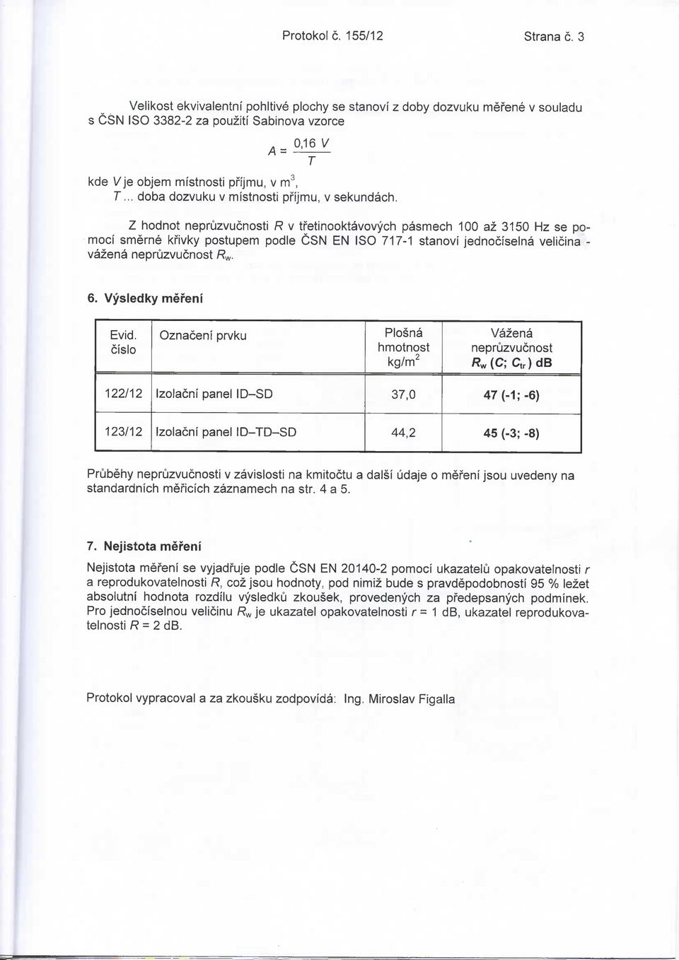 T Z hodnot nepruzvucnosti R v tfetinooktavovych pasmech 100 az 3150 Hz se pomoci smerne kfivky postupem podle CSN EN ISO 717-1 stanovi jednociselna velicina - vazena nepruzvucnost Rw. 6.