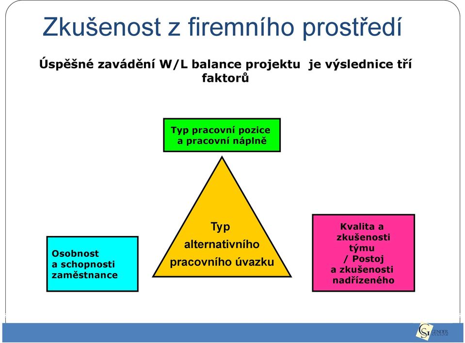 náplně Osobnost a schopnosti zaměstnance Typ alternativního