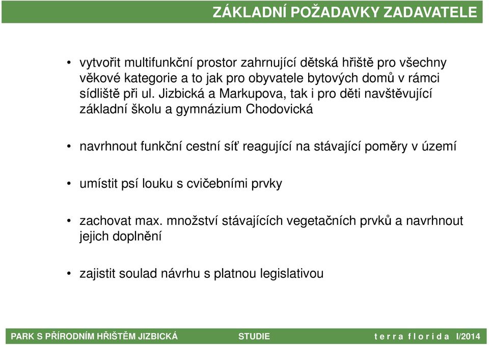 Jizbická a Markupova, tak i pro děti navštěvující základní školu a gymnázium Chodovická navrhnout funkční cestní síť