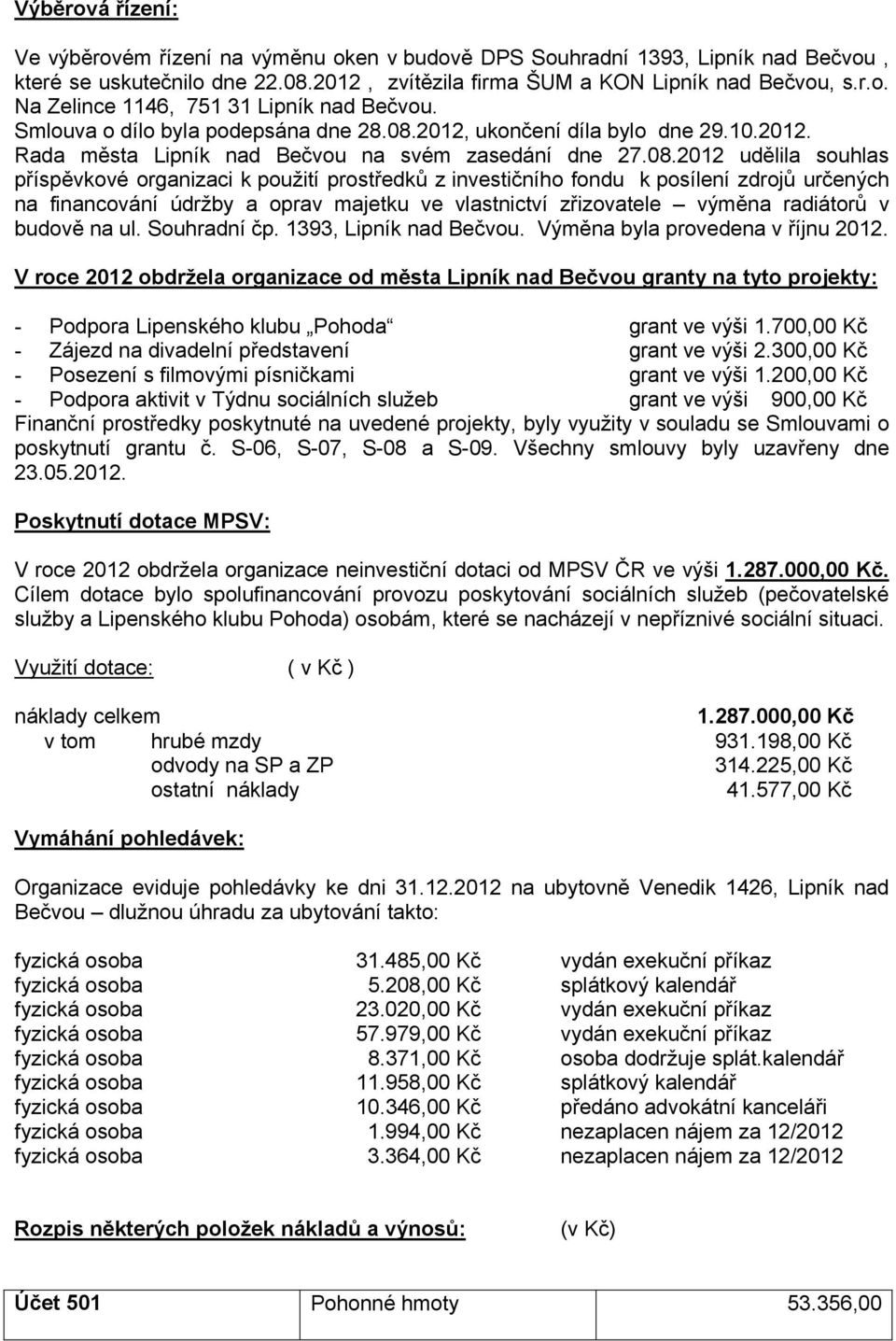 2012, ukončení díla bylo dne 29.10.2012. Rada města Lipník nad Bečvou na svém zasedání dne 27.08.