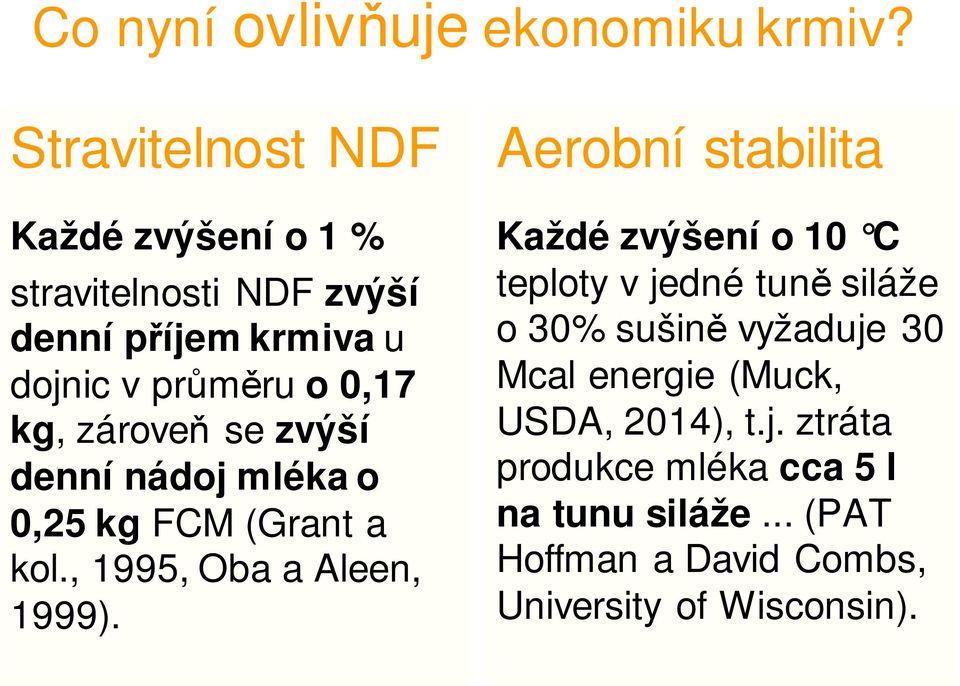 zároveň se zvýší denní nádoj mléka o 0,25 kg FCM (Grant a kol., 1995, Oba a Aleen, 1999).