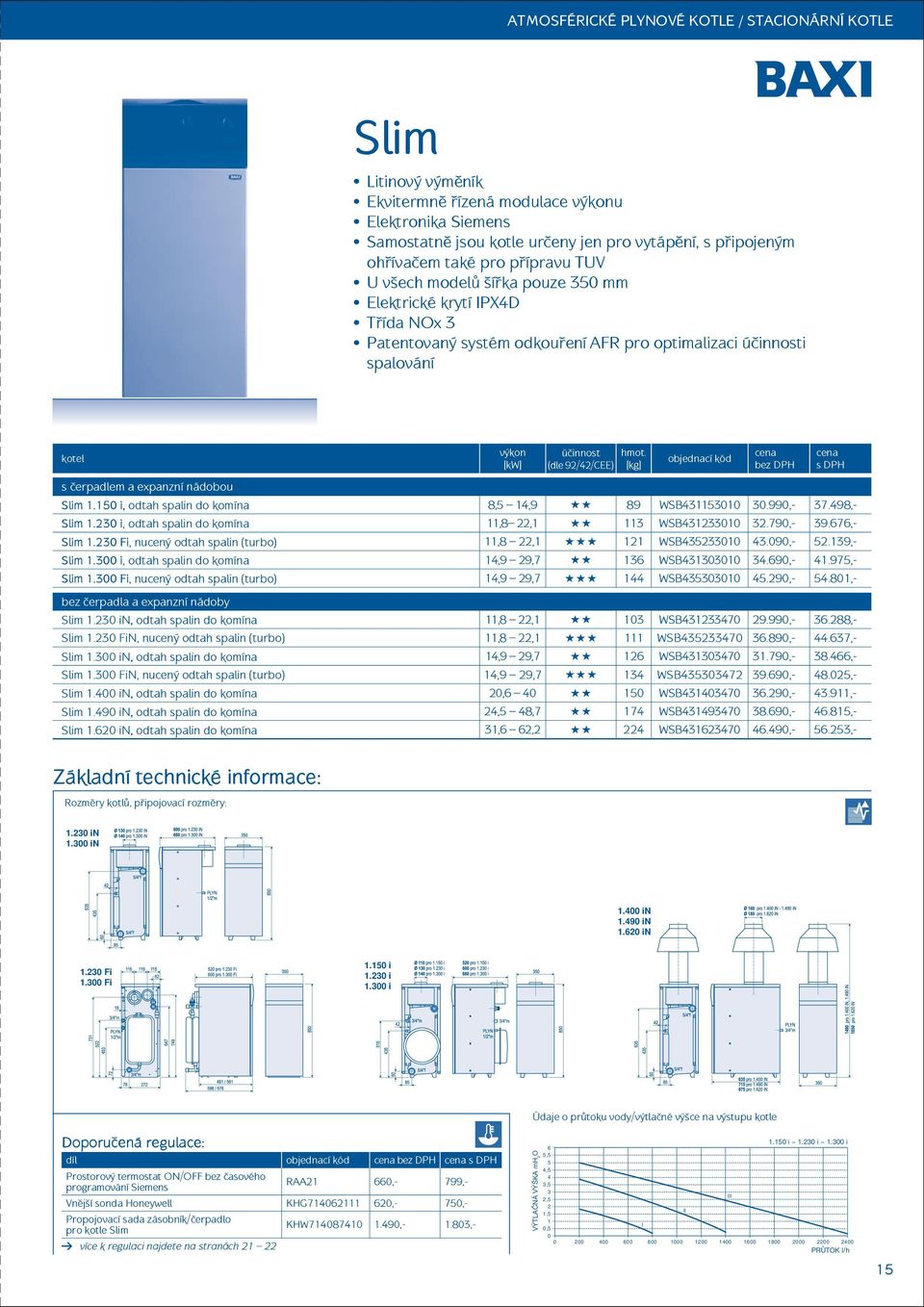 hmot. [kg] objednací kód s čerpadlem a expanzní nádobou Slim 1.15 i, odtah spalin do komína 8,5 14,9 89 WSB4311531 3.99,- 37.498,- Slim 1.23 i, odtah spalin do komína 11,8 22,1 113 WSB4312331 32.