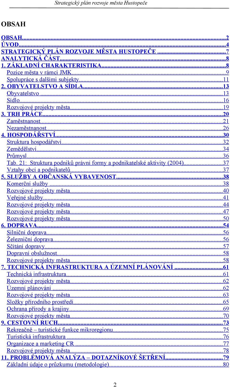 : Struktura podniků právní formy a podnikatelské aktivity ()...7 Vztahy obcí a podnikatelů...7 5. SLUŽBY A OBČANSKÁ VYBAVENOST...8 Komerční služby...8 Rozvojové projekty města... Veřejné služby.