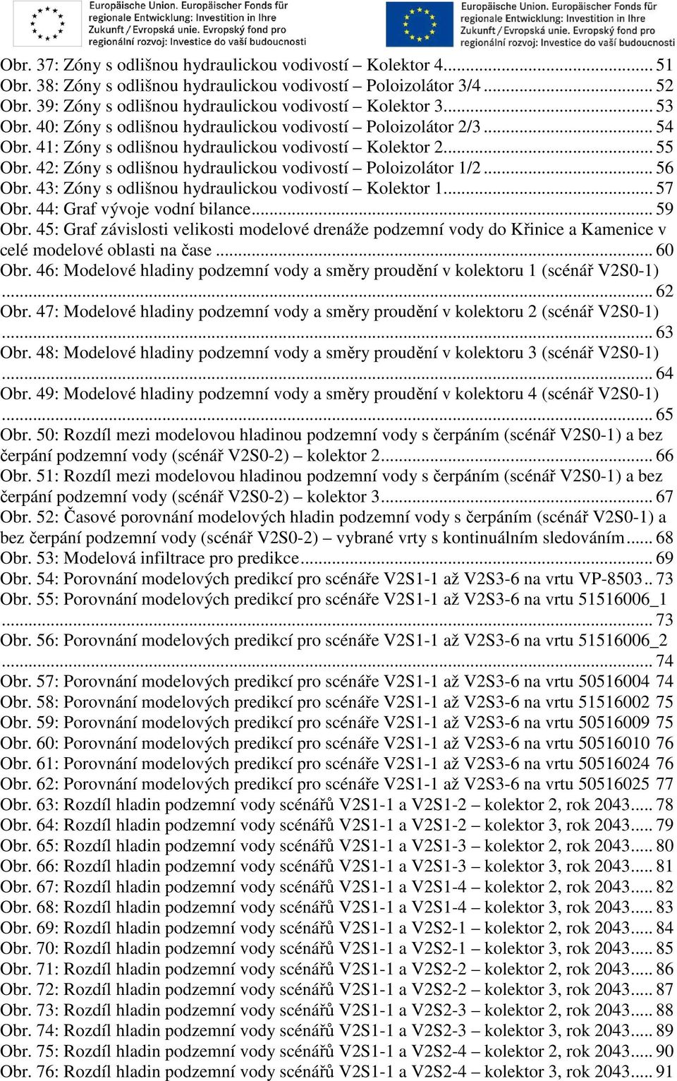 42: Zóny s odlišnou hydraulickou vodivostí Poloizolátor 1/2... 56 Obr. 43: Zóny s odlišnou hydraulickou vodivostí Kolektor 1... 57 Obr. 44: Graf vývoje vodní bilance... 59 Obr.