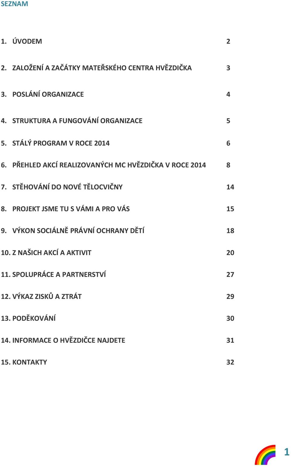 STĚHOVÁNÍ DO NOVÉ TĚLOCVIČNY 14 8. PROJEKT JSME TU S VÁMI A PRO VÁS 15 9. VÝKON SOCIÁLNĚ PRÁVNÍ OCHRANY DĚTÍ 18 10.