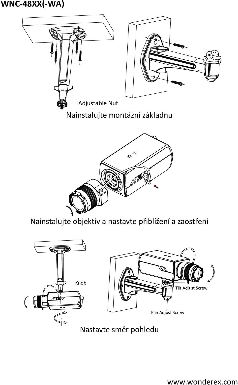 nastavte přiblížení a zaostření Knob Tilt