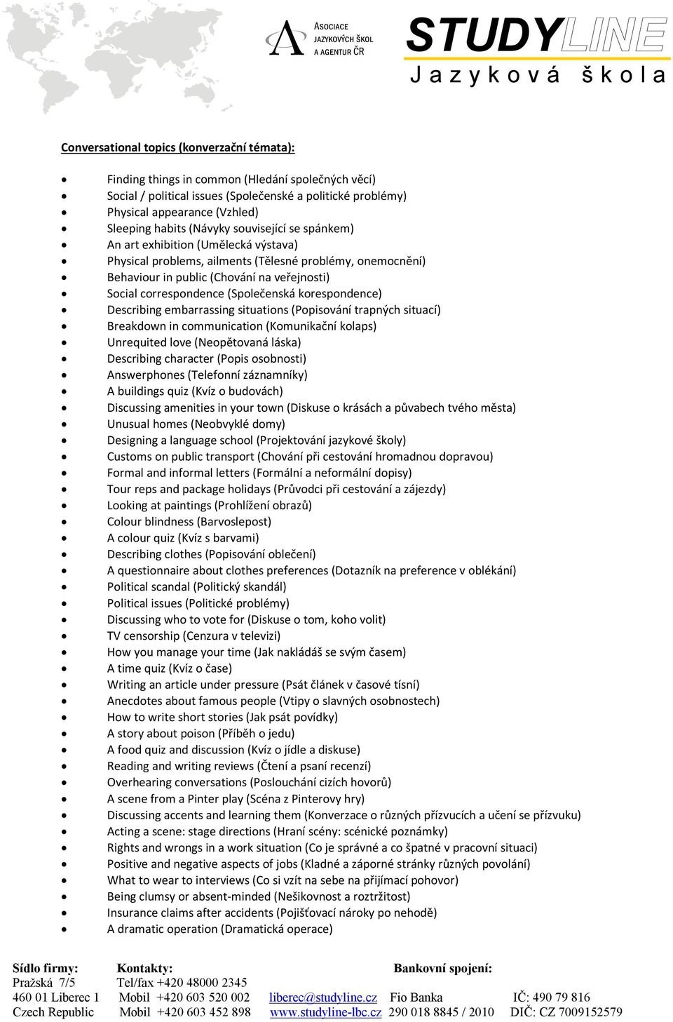 correspondence (Společenská korespondence) Describing embarrassing situations (Popisování trapných situací) Breakdown in communication (Komunikační kolaps) Unrequited love (Neopětovaná láska)