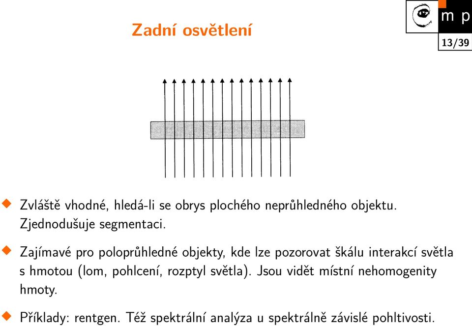 Zajímavé pro poloprůhledné objekty, kde lze pozorovat škálu interakcí světla s hmotou