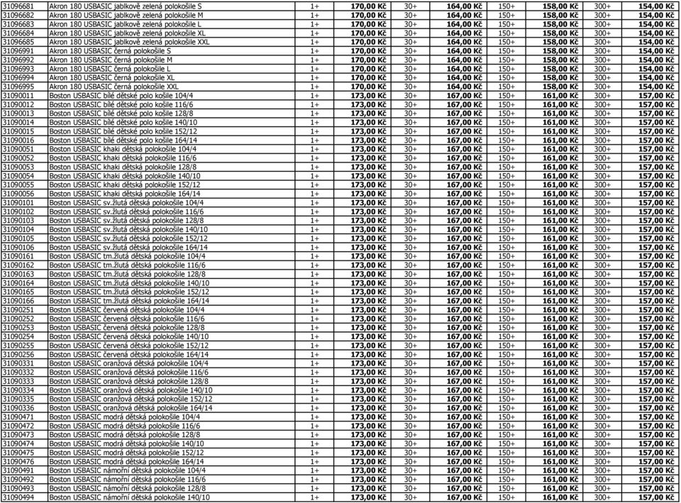 1+ 170,00 Kč 30+ 164,00 Kč 150+ 158,00 Kč 300+ 154,00 Kč 31096685 Akron 180 USBASIC jablkově zelená polokošile XXL 1+ 170,00 Kč 30+ 164,00 Kč 150+ 158,00 Kč 300+ 154,00 Kč 31096991 Akron 180 USBASIC