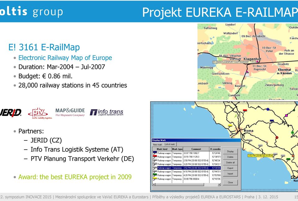 28,000 railway stations in 45 countries Partners: JERID (CZ) Info Trans Logistik Systeme (AT) PTV Planung