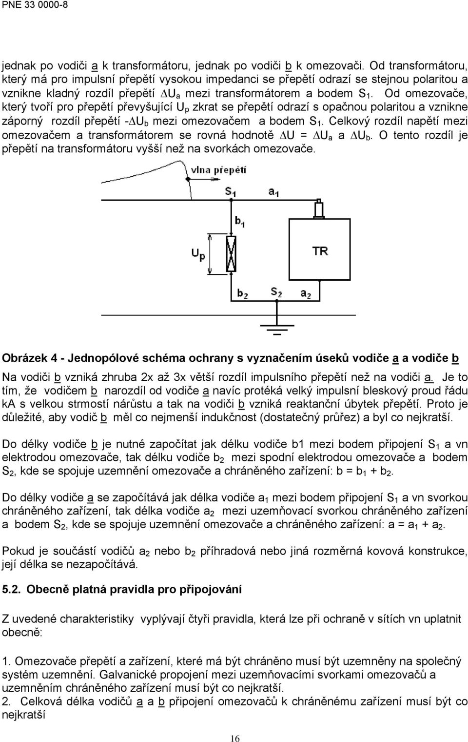 Od omezovače, který tvoří pro přepětí převyšující U p zkrat se přepětí odrazí s opačnou polaritou a vznikne záporný rozdíl přepětí -ΔU b mezi omezovačem a bodem S 1.