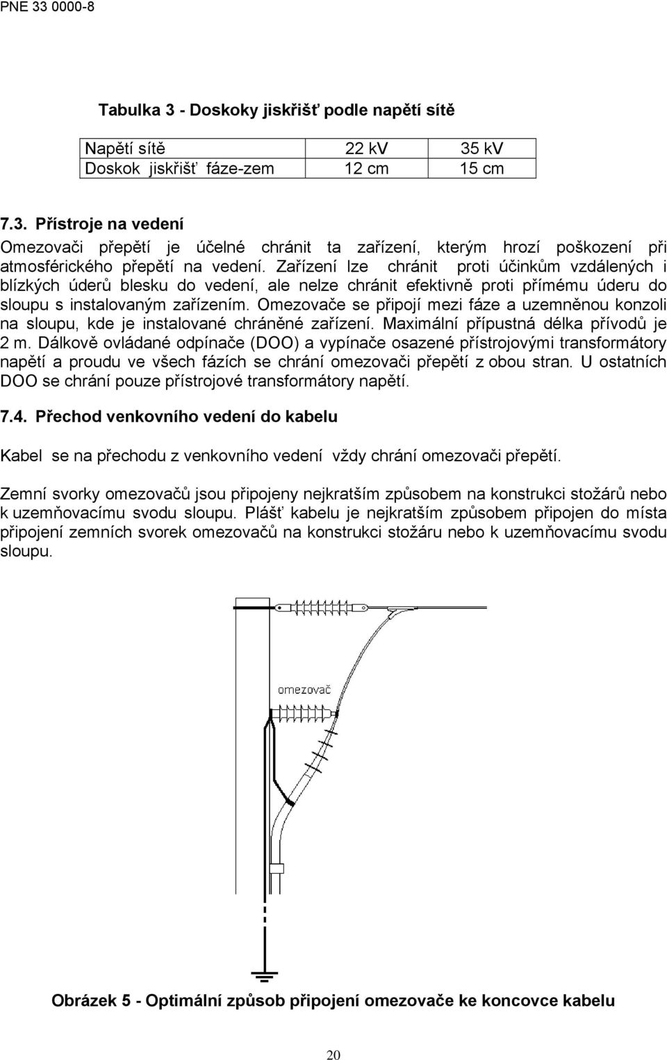 Omezovače se připojí mezi fáze a uzemněnou konzoli na sloupu, kde je instalované chráněné zařízení. Maximální přípustná délka přívodů je 2 m.