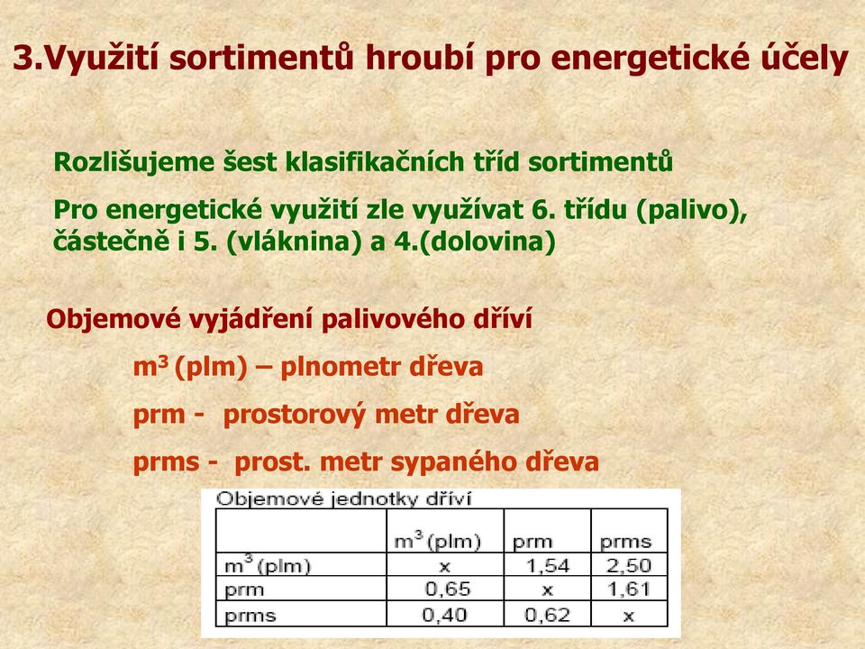 třídu (palivo), částečně i 5. (vláknina) a 4.