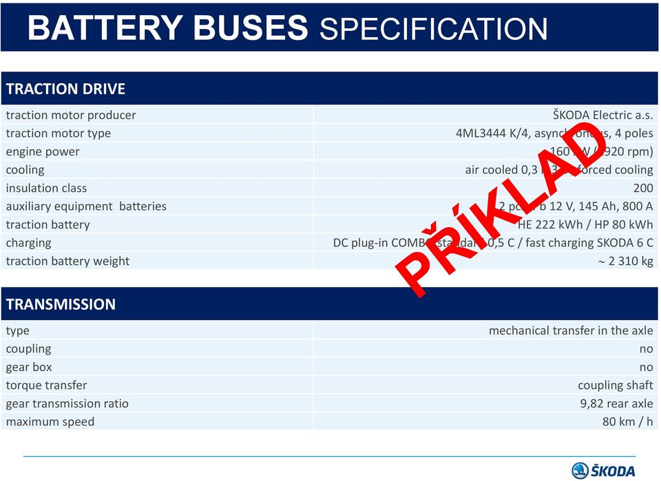 auxiliary equipment batteries 2 pcs, Pb 12 V, 145 Ah, 800 A traction battery HE 222 kwh / HP 80 kwh charging DC plug-in COMBO standard 0,5 C / fast