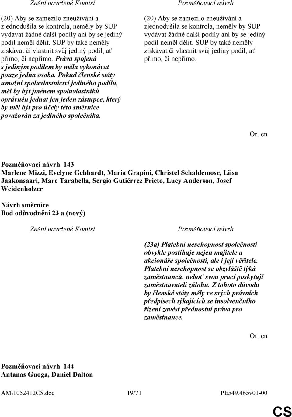 Pokud členské státy umožní spoluvlastnictví jediného podílu, měl by být jménem spoluvlastníků oprávněn jednat jen jeden zástupce, který by měl být pro účely této směrnice považován za jediného