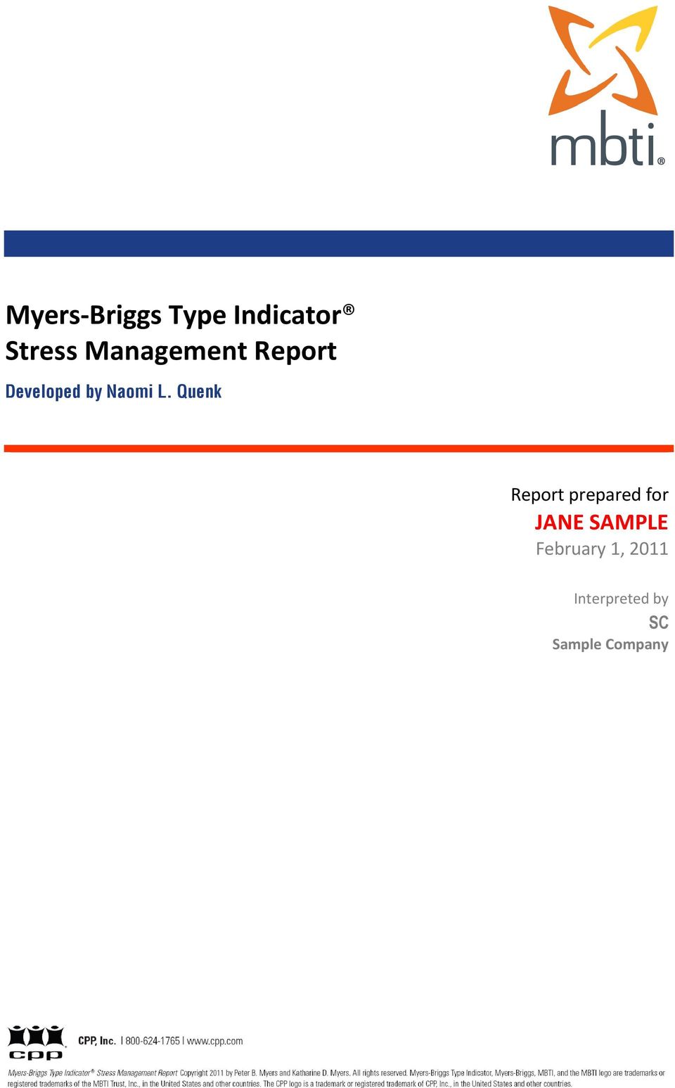 Quenk Report prepared for JANE SAMPLE