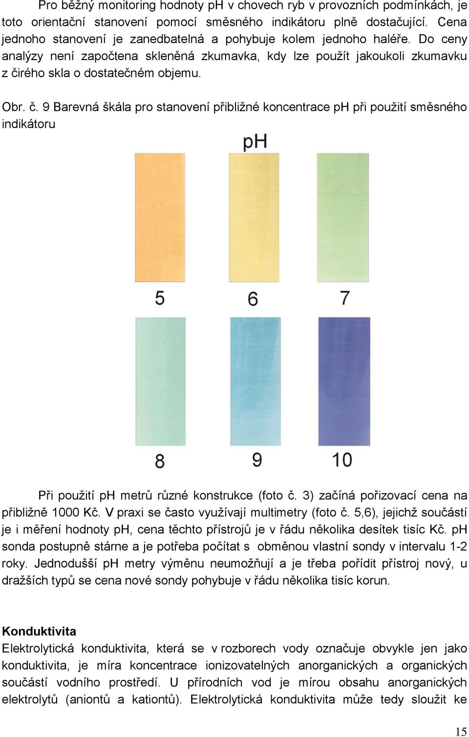 rého skla o dostatečném objemu. Obr. č. 9 Barevná škála pro stanovení přibližné koncentrace ph při použití směsného indikátoru Při použití ph metrů různé konstrukce (foto č.