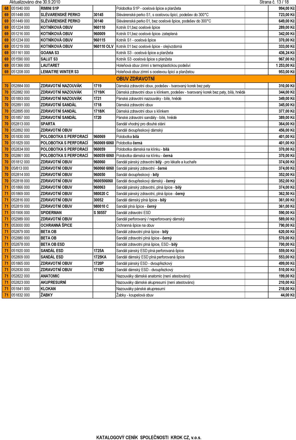 000 SLÉVÁRENSKÉ PERKO 30140 Slévárenské perko 01, bez ocelové špice, podešev do 300 C 649,00 Kč 69 051224 000 KOTNÍKOVÁ OBUV 960110 Kotník 01,bez ocelové špice 289,00 Kč 69 051216 000 KOTNÍKOVÁ OBUV