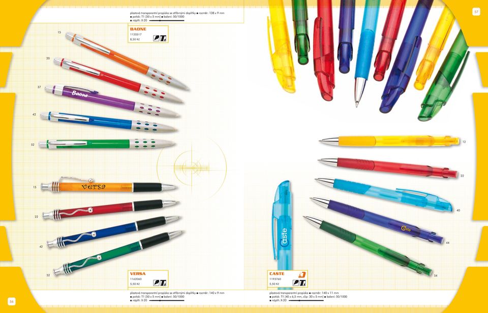 transparentní propiska se stříbrnými doplňky rozměr: 140 x 9 mm potisk: T1 [50 x 5 mm] balení: 50/1000 náplň: X-20