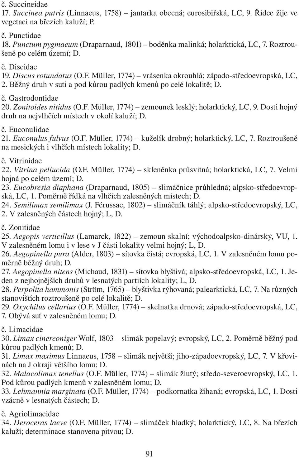 Müller, 1774) vrásenka okrouhlá; západo-středoevropská, LC, 2. Běžný druh v suti a pod kůrou padlých kmenů po celé lokalitě; D. č. Gastrodontidae 20. Zonitoides nitidus (O.F.