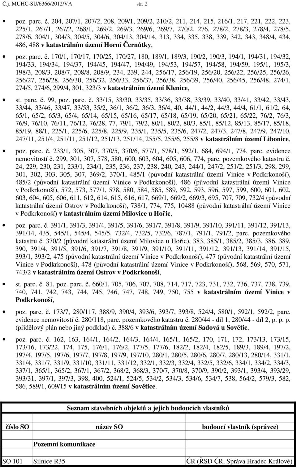 304/3, 304/5, 304/6, 304/13, 304/14, 313, 334, 335, 338, 339, 342, 343, 348/4, 434, 486, 488 v katastrálním území Horní Černůtky, poz. parc. č.