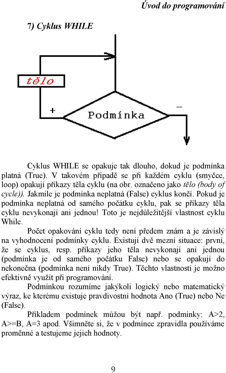 Toto je nejdůležitější vlastnost cyklu While. Počet opakování cyklu tedy není předem znám a je závislý na vyhodnocení podmínky cyklu. Existují dvě mezní situace: první, že se cyklus, resp.