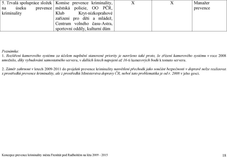 Rozšíření kamerového systému za účelem naplnění stanovené priority je navrženo také proto, že zřízení kamerového systému v roce 2008 umožnilo, díky vybudování samostatného serveru, v dalších letech