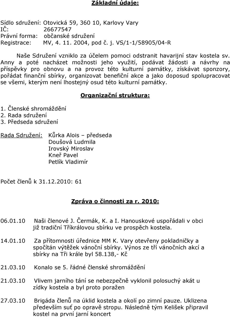 Anny a poté nacházet možnosti jeho využití, podávat žádosti a návrhy na příspěvky pro obnovu a na provoz této kulturní památky, získávat sponzory, pořádat finanční sbírky, organizovat benefiční akce