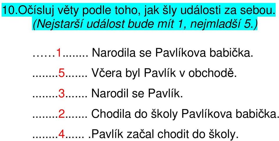 .. Narodila se Pavlíkova babička....5... Včera byl Pavlík v obchodě.