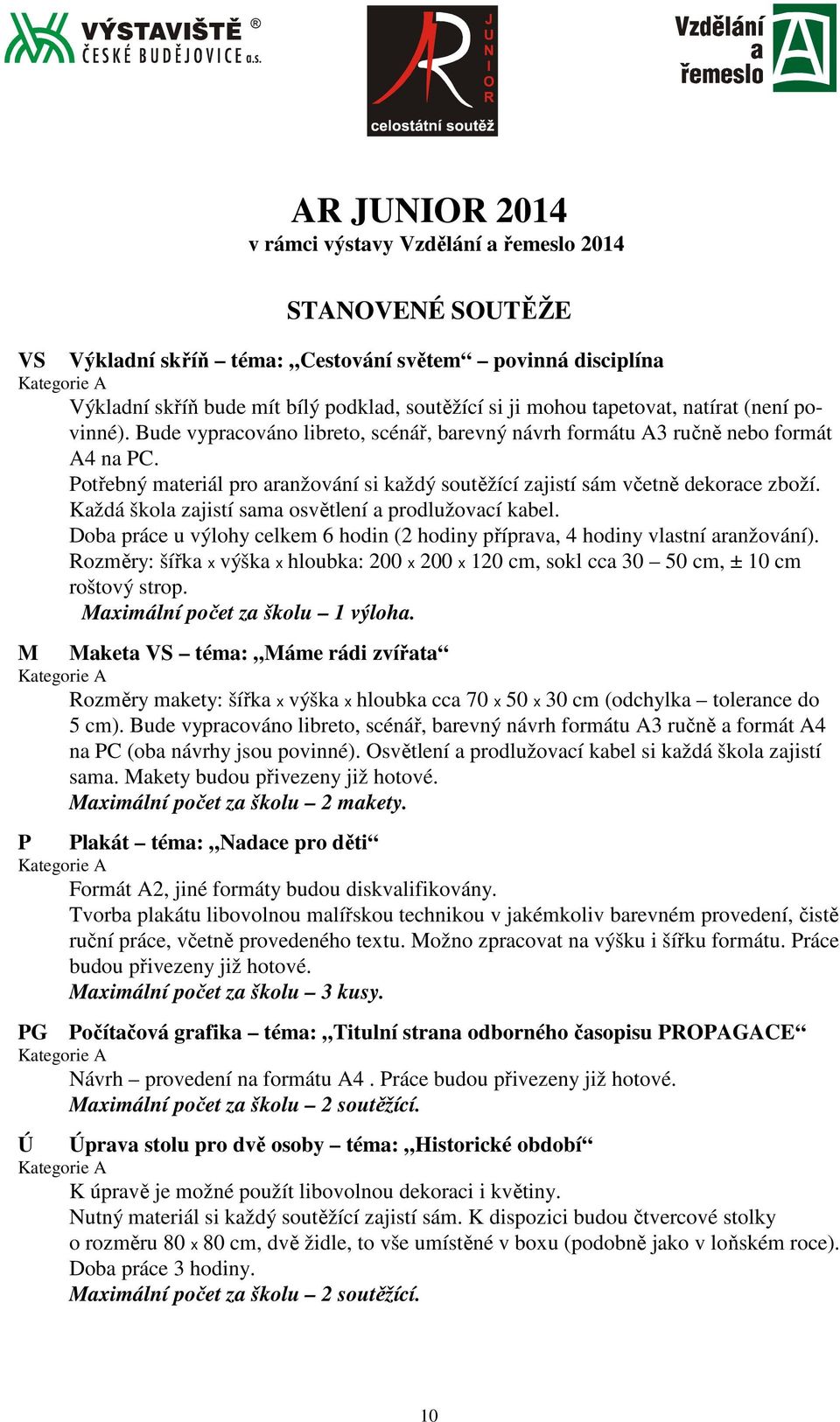 Potřebný materiál pro aranžování si každý soutěžící zajistí sám včetně dekorace zboží. Každá škola zajistí sama osvětlení a prodlužovací kabel.