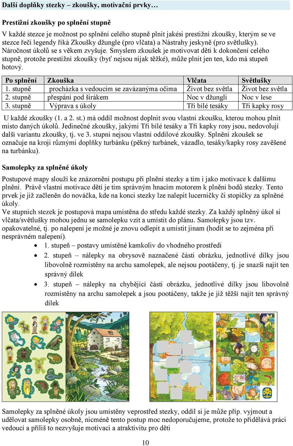 Smyslem zkoušek je motivovat děti k dokončení celého stupně, protoţe prestiţní zkoušky (byť nejsou nijak těţké), můţe plnit jen ten, kdo má stupeň hotový. Po splnění Zkouška Vlčata Světlušky 1.