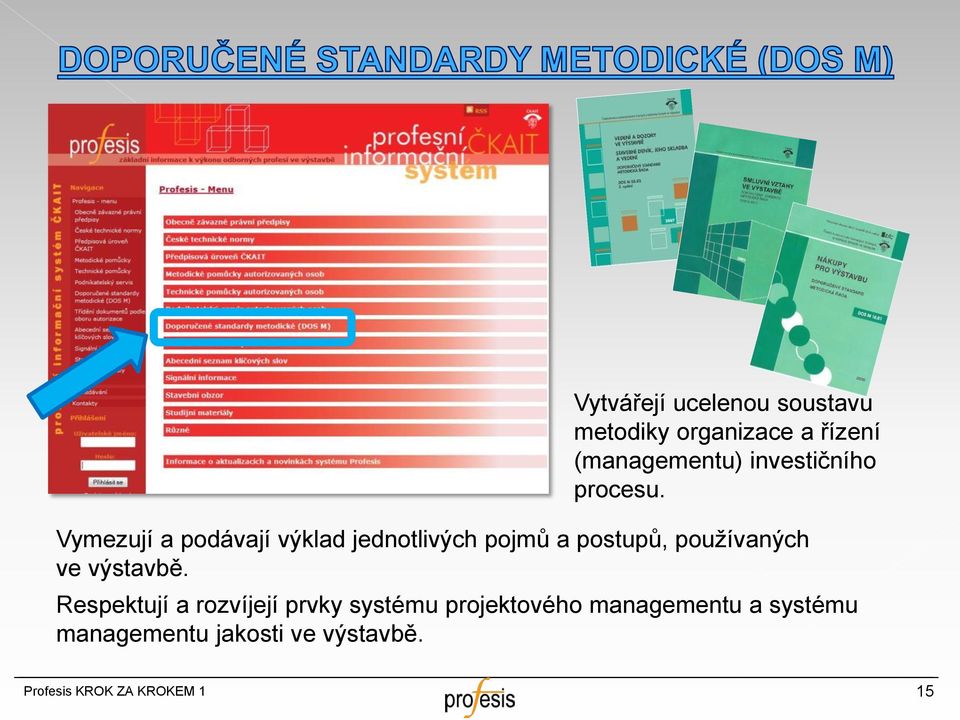 Vymezují a podávají výklad jednotlivých pojmů a postupů, používaných