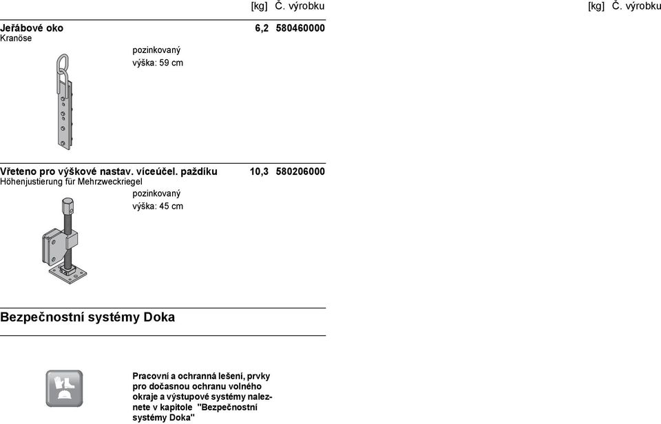 paždíku 10,3 580206000 Höhenjustierung für Mehrzweckriegel výška: 45 cm