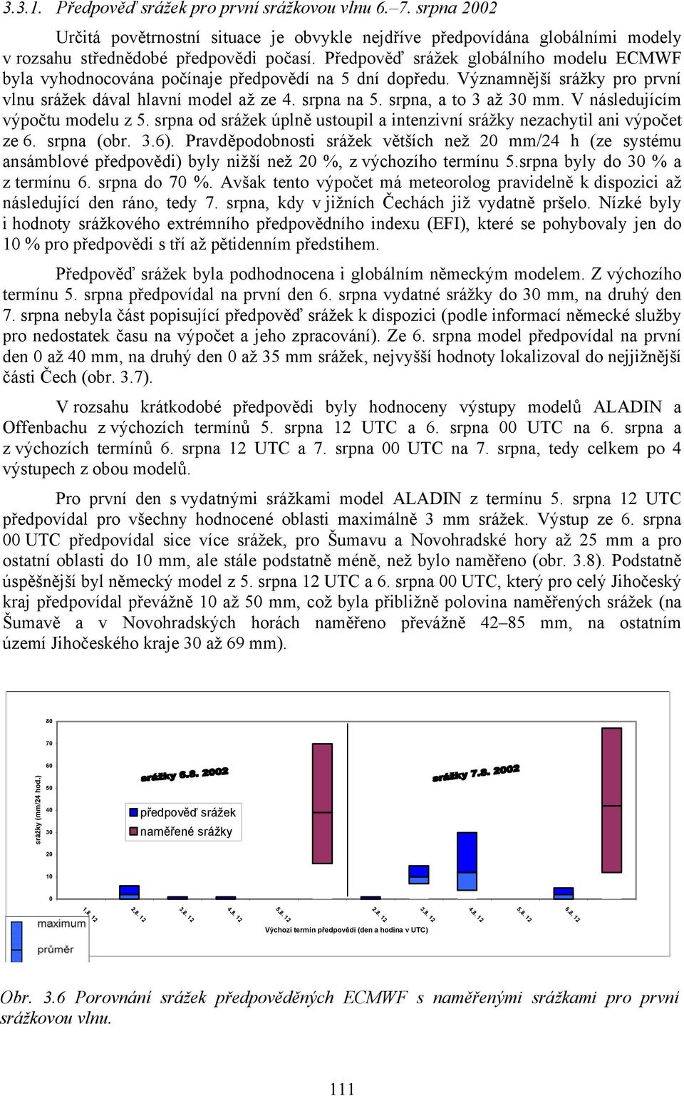 srpna, a to 3 až 30 mm. V následujícím výpočtu modelu z 5. srpna od srážek úplně ustoupil a intenzivní srážky nezachytil ani výpočet ze 6. srpna (obr. 3.6).