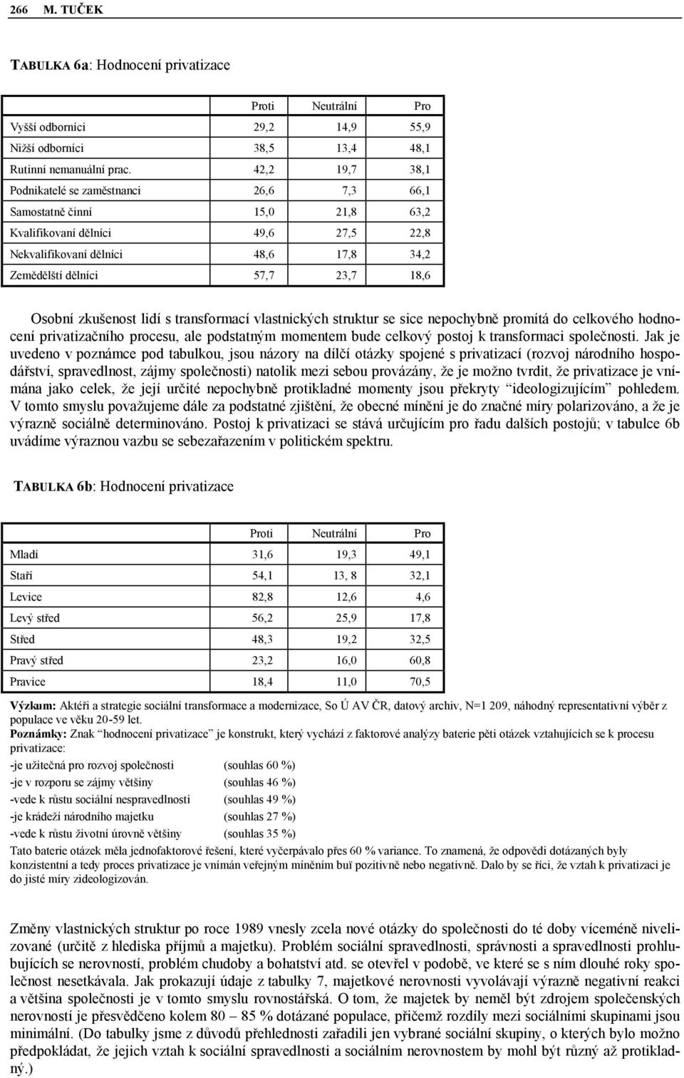 Osobní zkušenost lidí s transformací vlastnických struktur se sice nepochybně promítá do celkového hodnocení privatizačního procesu, ale podstatným momentem bude celkový postoj k transformaci