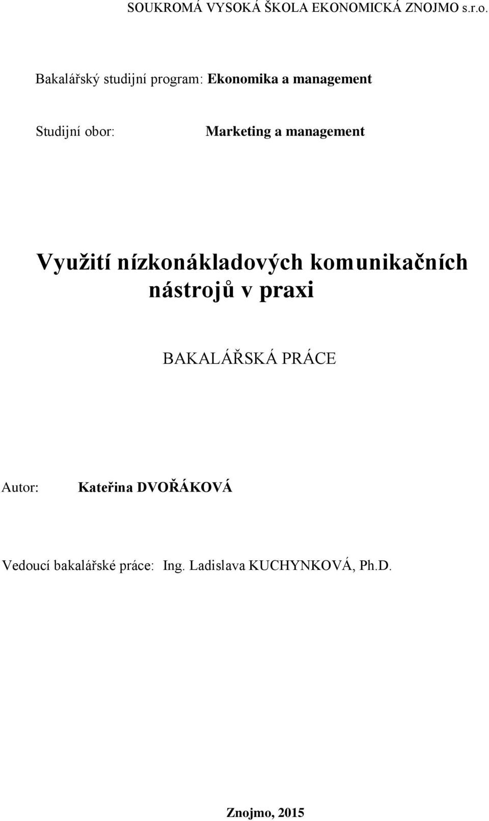 a management Využití nízkonákladových komunikačních nástrojů v praxi