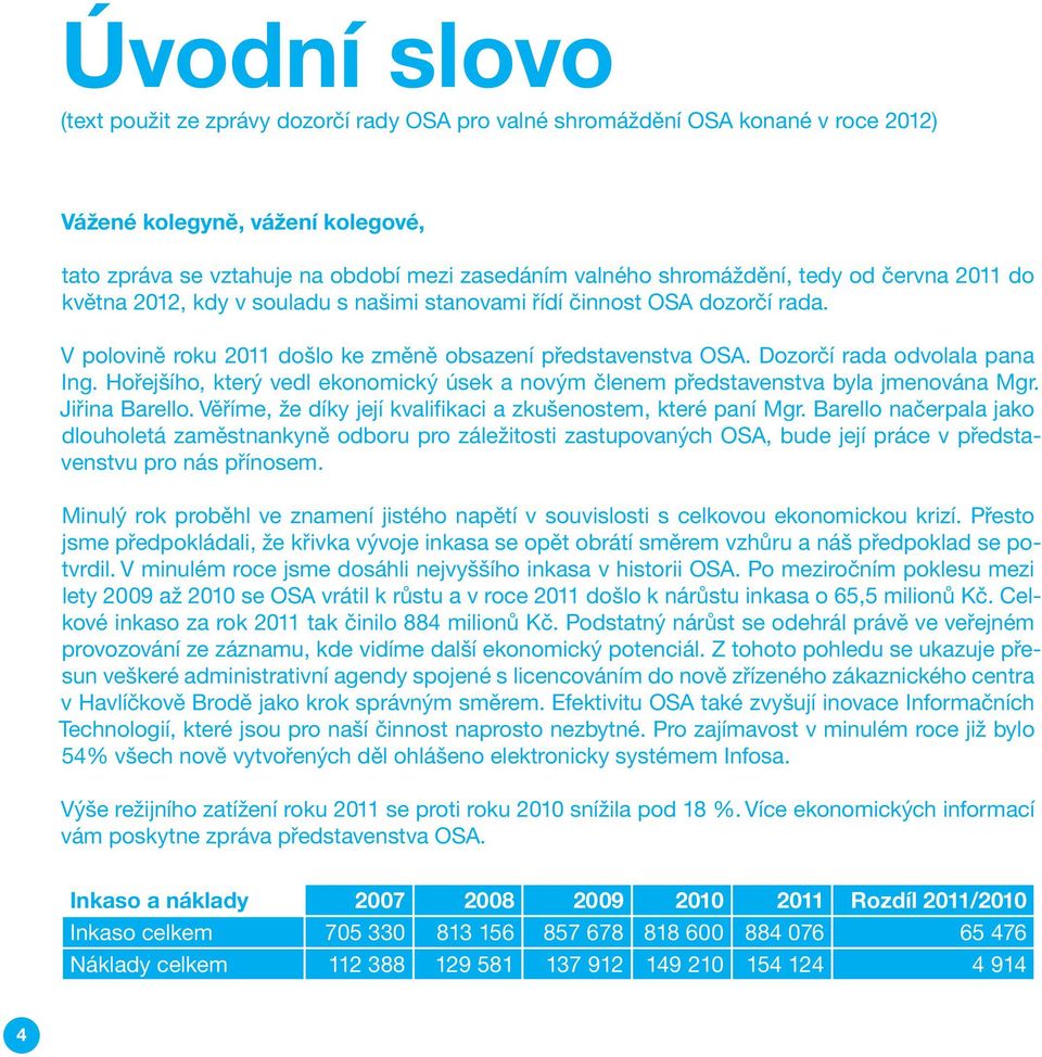 Dozorčí rada odvolala pana Ing. Hořejšího, který vedl ekonomický úsek a novým členem představenstva byla jmenována Mgr. Jiřina Barello. Věříme, že díky její kvalifikaci a zkušenostem, které paní Mgr.