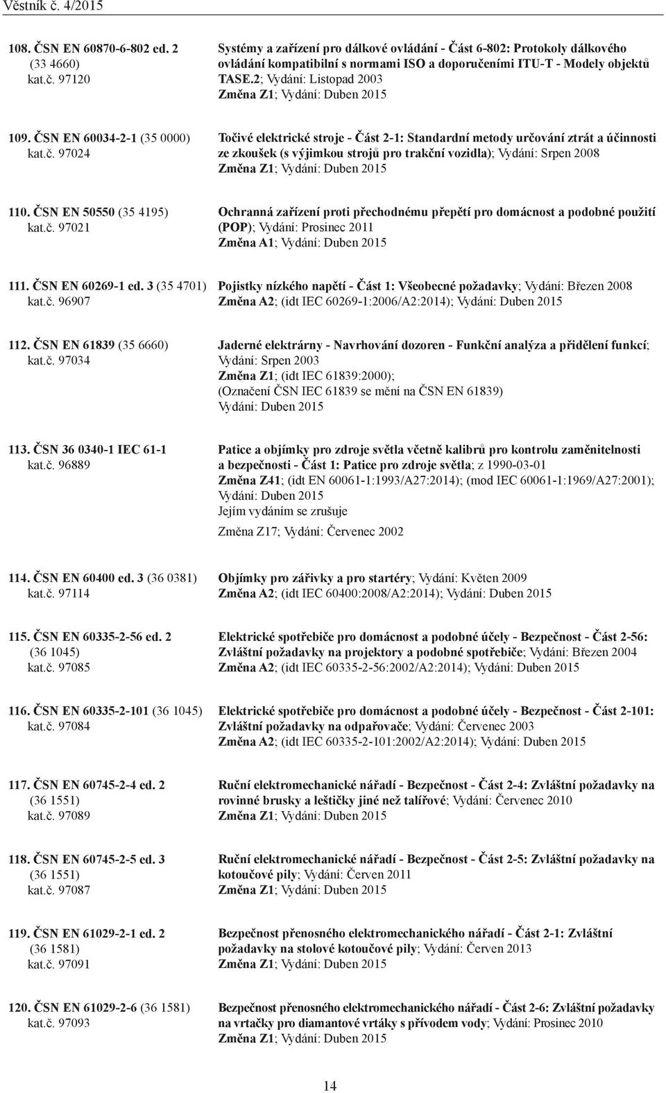 2; Vydání: Listopad 2003 Změna Z1; Vydání: Duben 2015 109. ČSN EN 60034-2-1 (35 0000) kat.č.