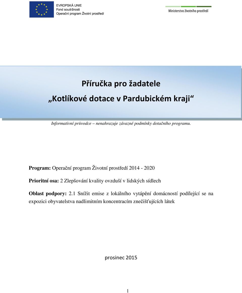 Program: Operační program Životní prostředí 2014-2020 Prioritní osa: 2 Zlepšování kvality ovzduší v